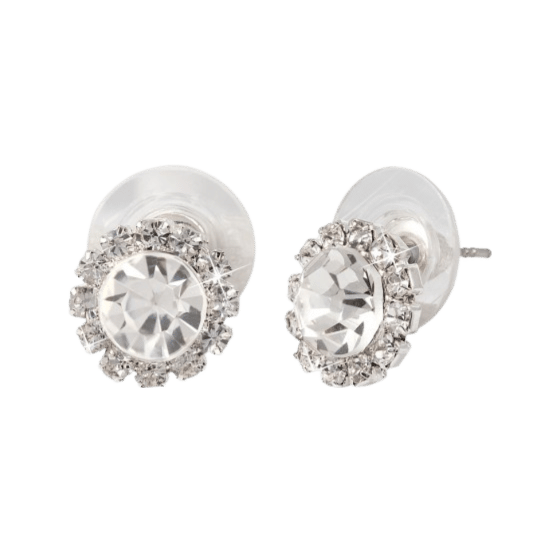 Byoux oorknop zilverkleurig bloem met witte stenen