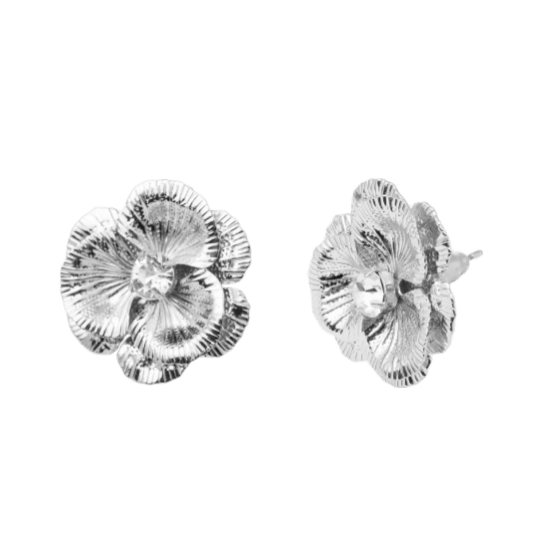 Byoux oorbel zilverkleurig bloem met steen