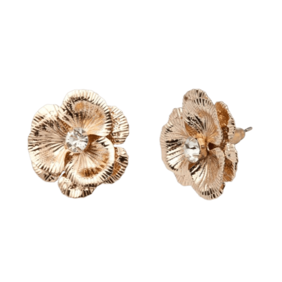 Byoux oorbel goudkleurig bloem met steen