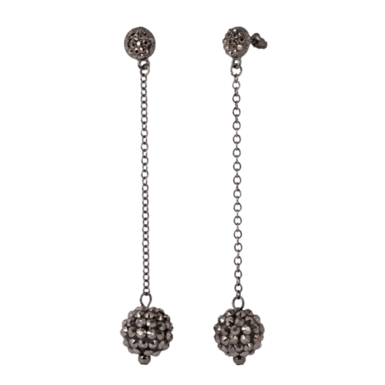 Byoux oorbel grijs met hanger bal bling