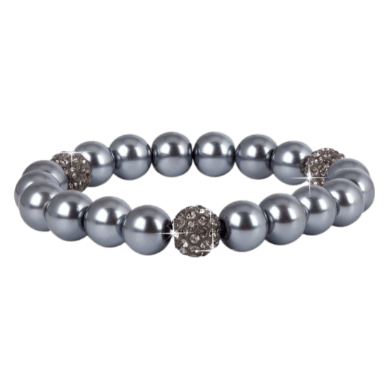 Byoux parelarmband grijs met bling kralen