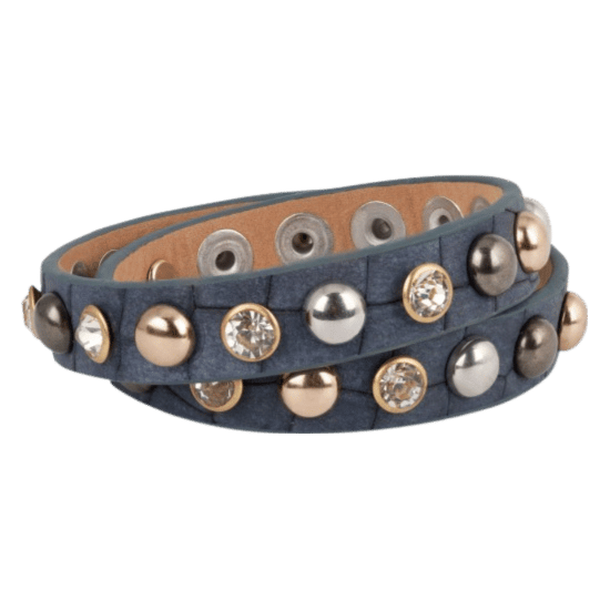 Bijoux zilverkleurige wikkelarmband bruin met 1 rij studs voor dames