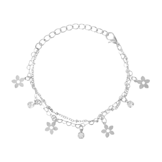 Bijoux zilverkleurige enkelbandje met bloem en witte steen voor dames