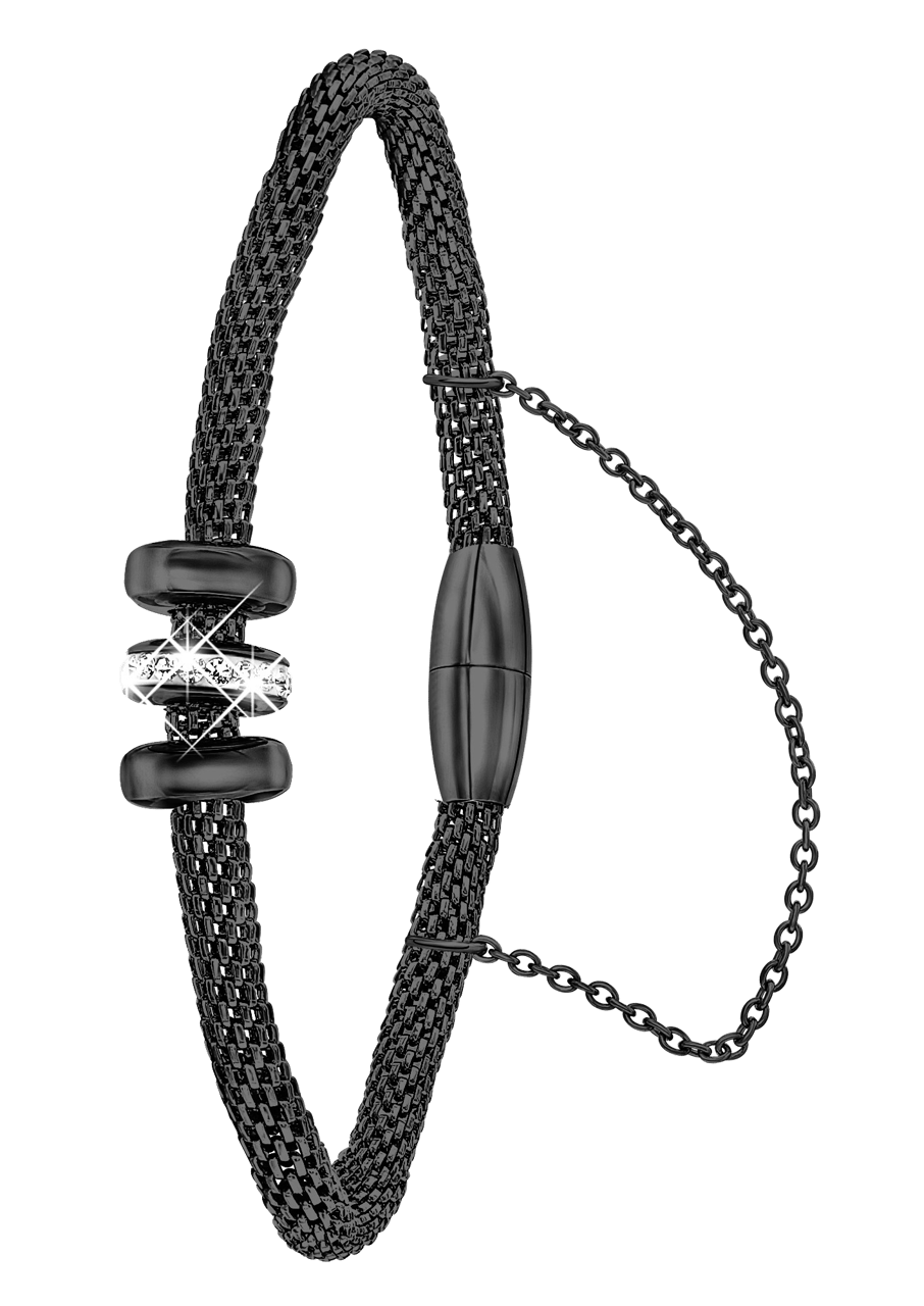 Gerecycleerd stainless steel armband mesh kristal blackplated