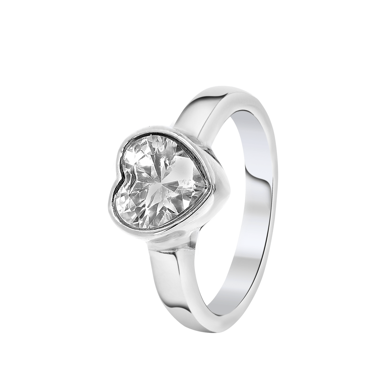 Gerecycleerd stainless steel ring hart met zirkonia