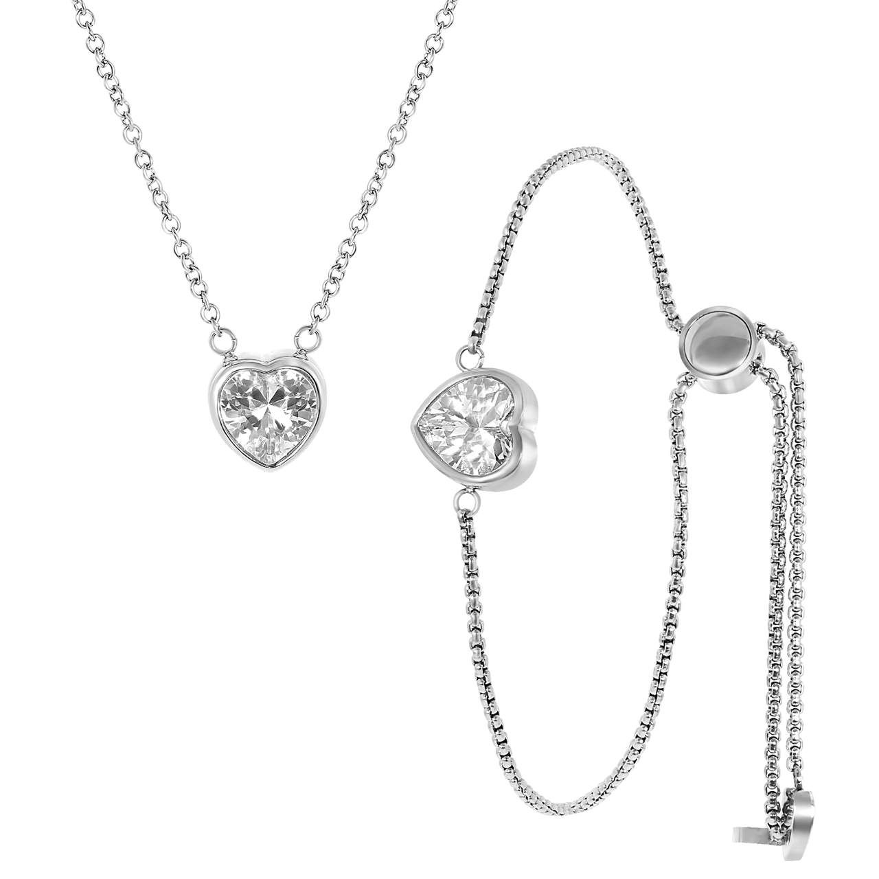 Gerecycleerd stainless steel set hart met zirkonia