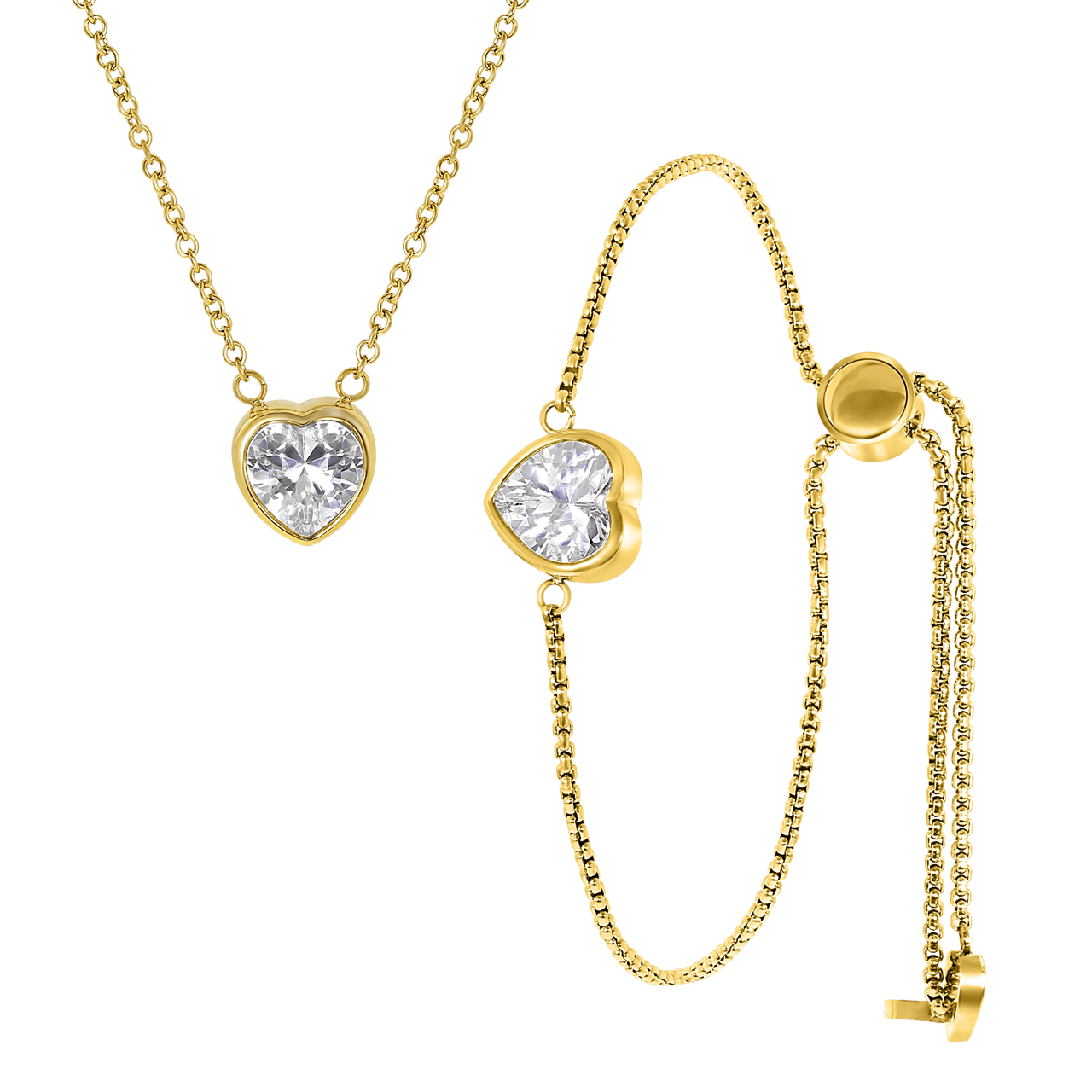 Stalen goldplated sieradenset hart en zirkonia met zirkonia voor dames