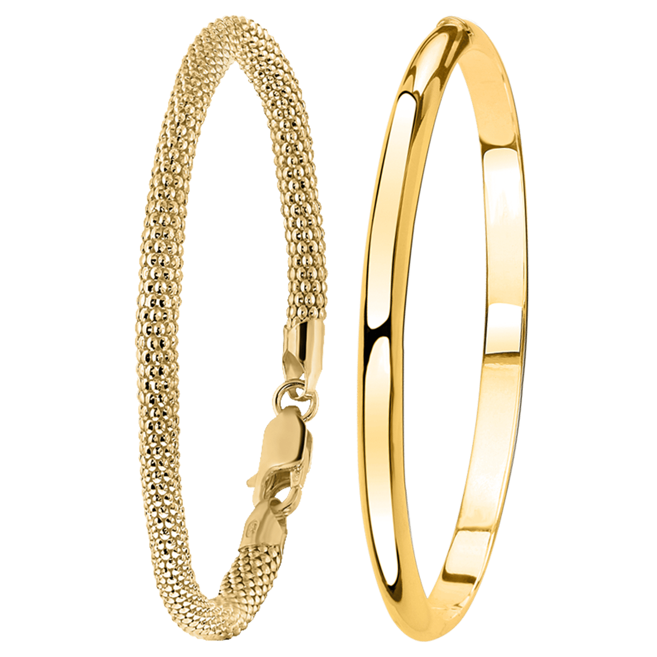 Zilveren set goldplated met twee armbanden
