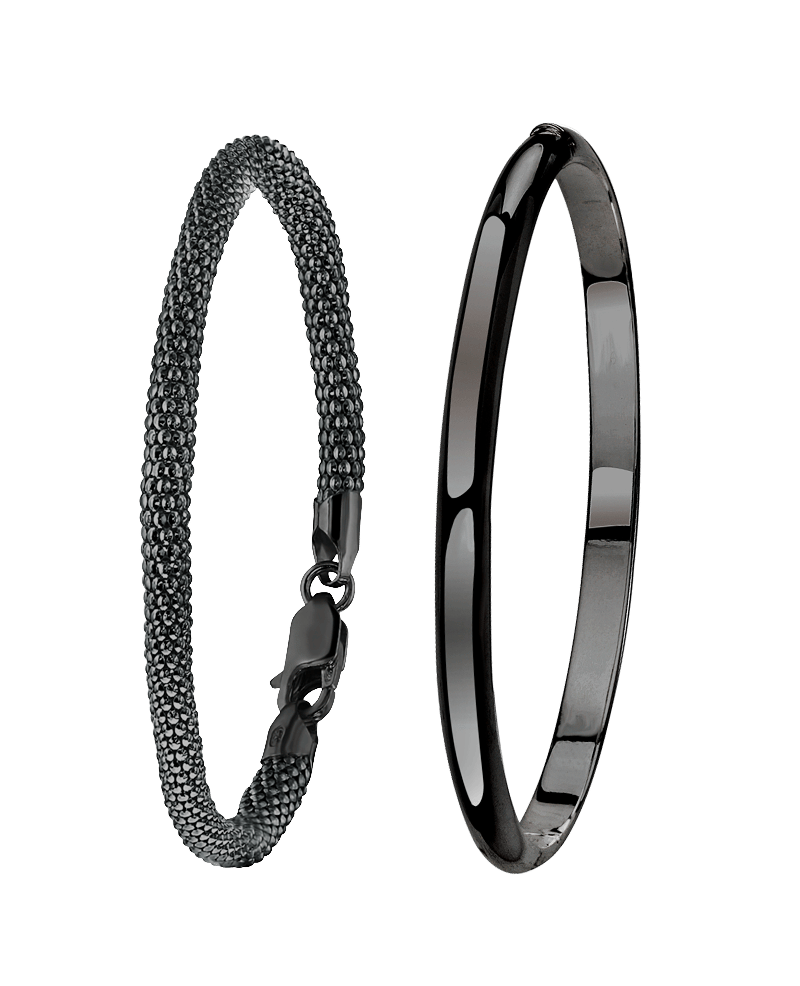 Zilveren set blackplated met twee armbanden