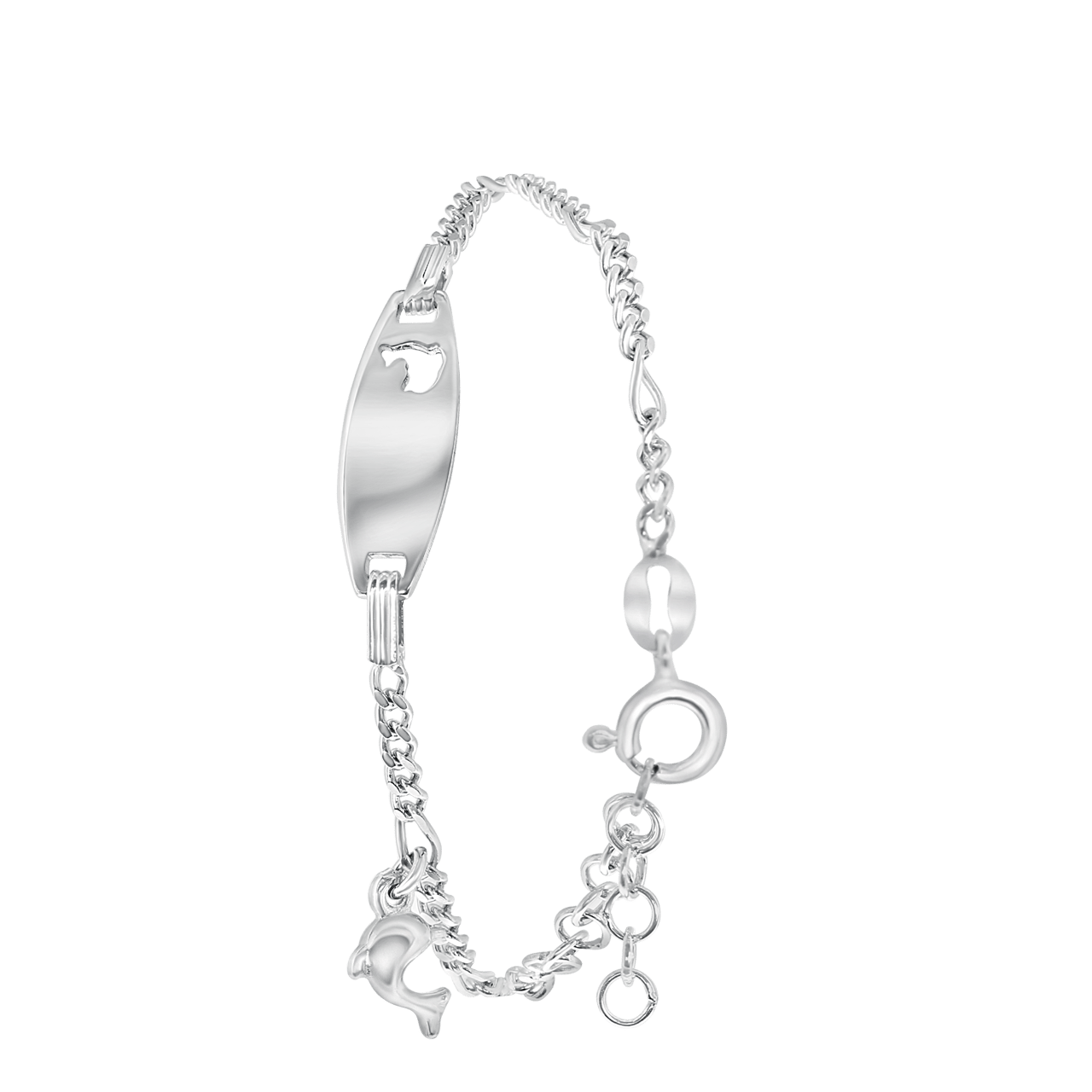 Silbernes Plattenarmband für Kinder Delfin