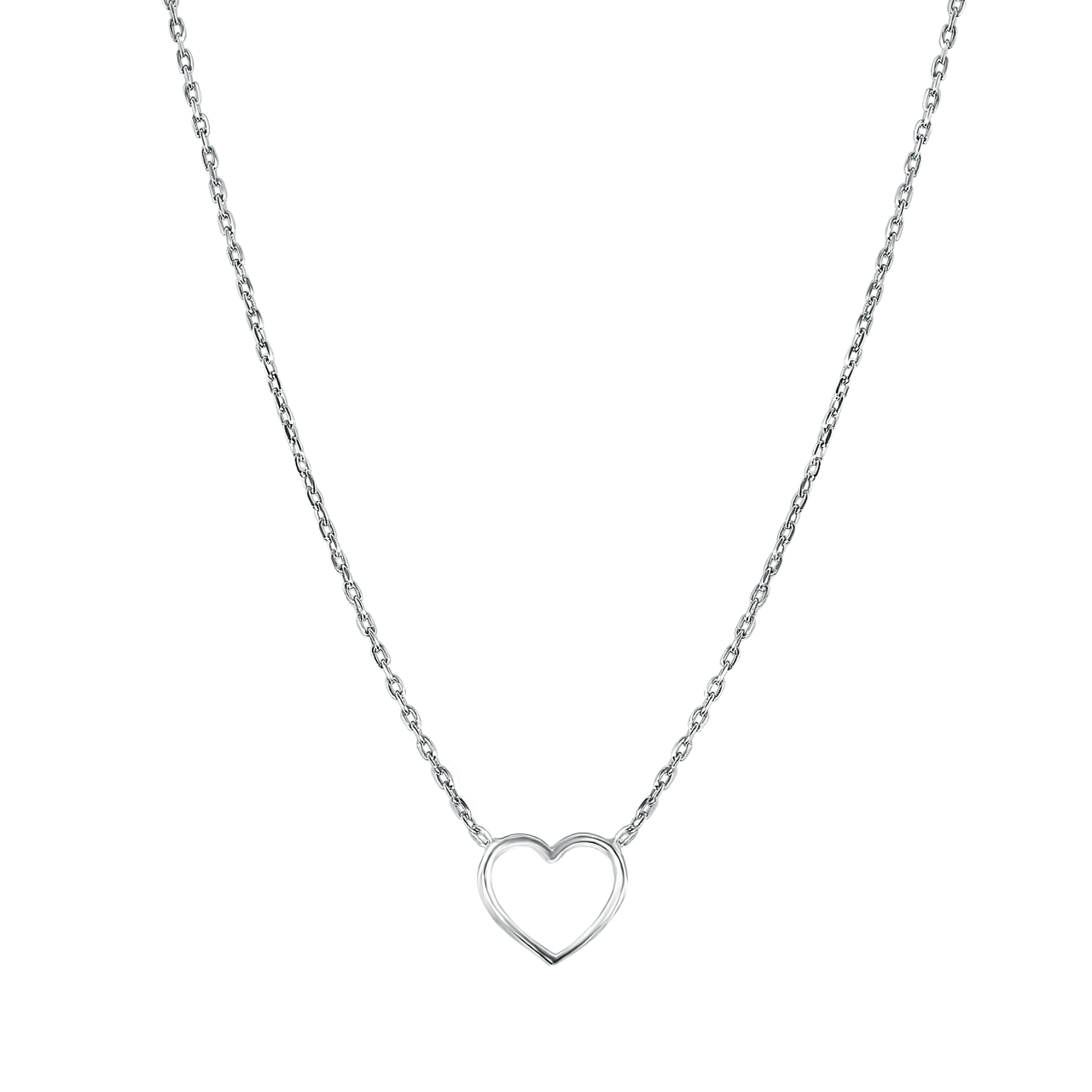 Zilveren ketting rhodiumplated open hart
