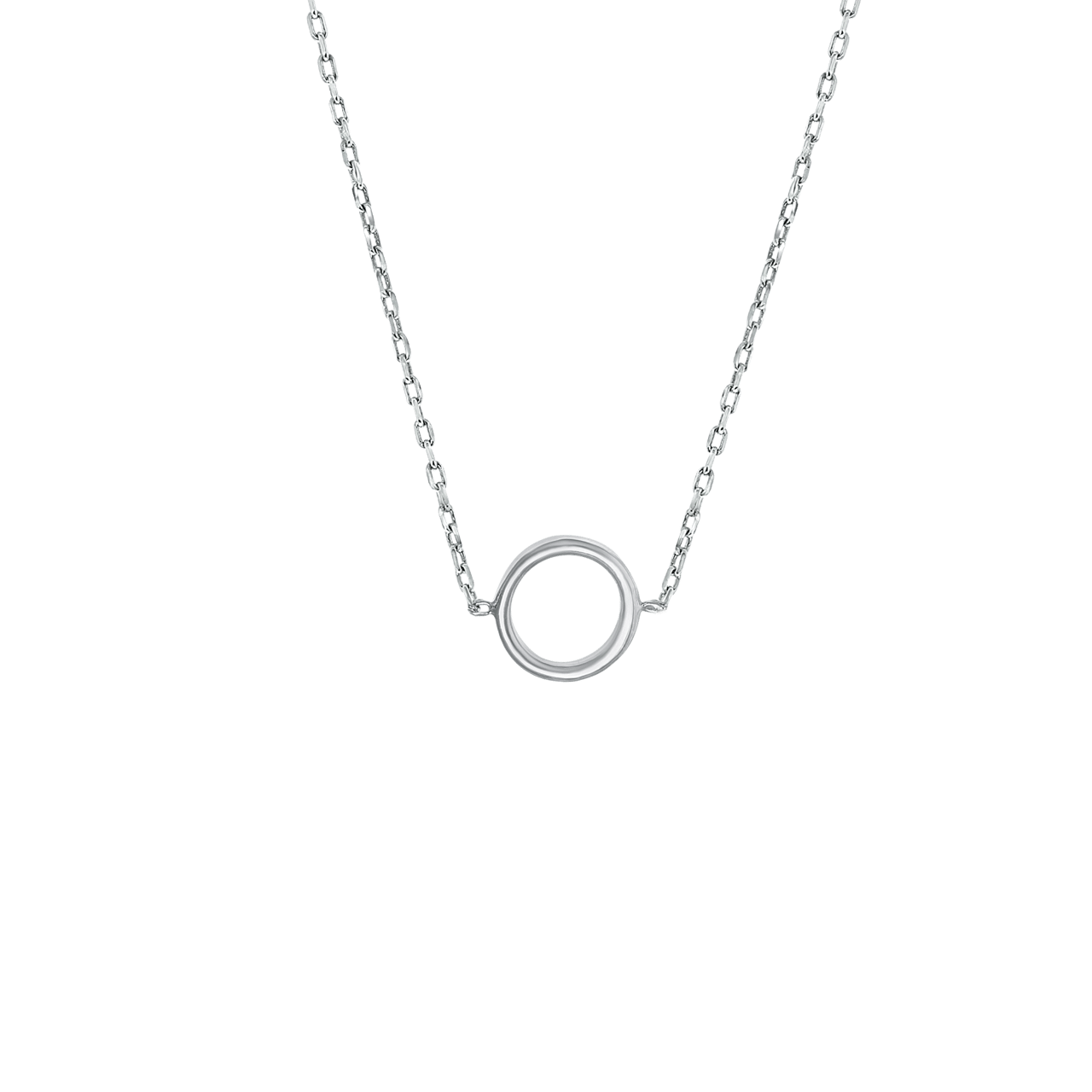 Zilveren ketting rhodiumplated open cirkel