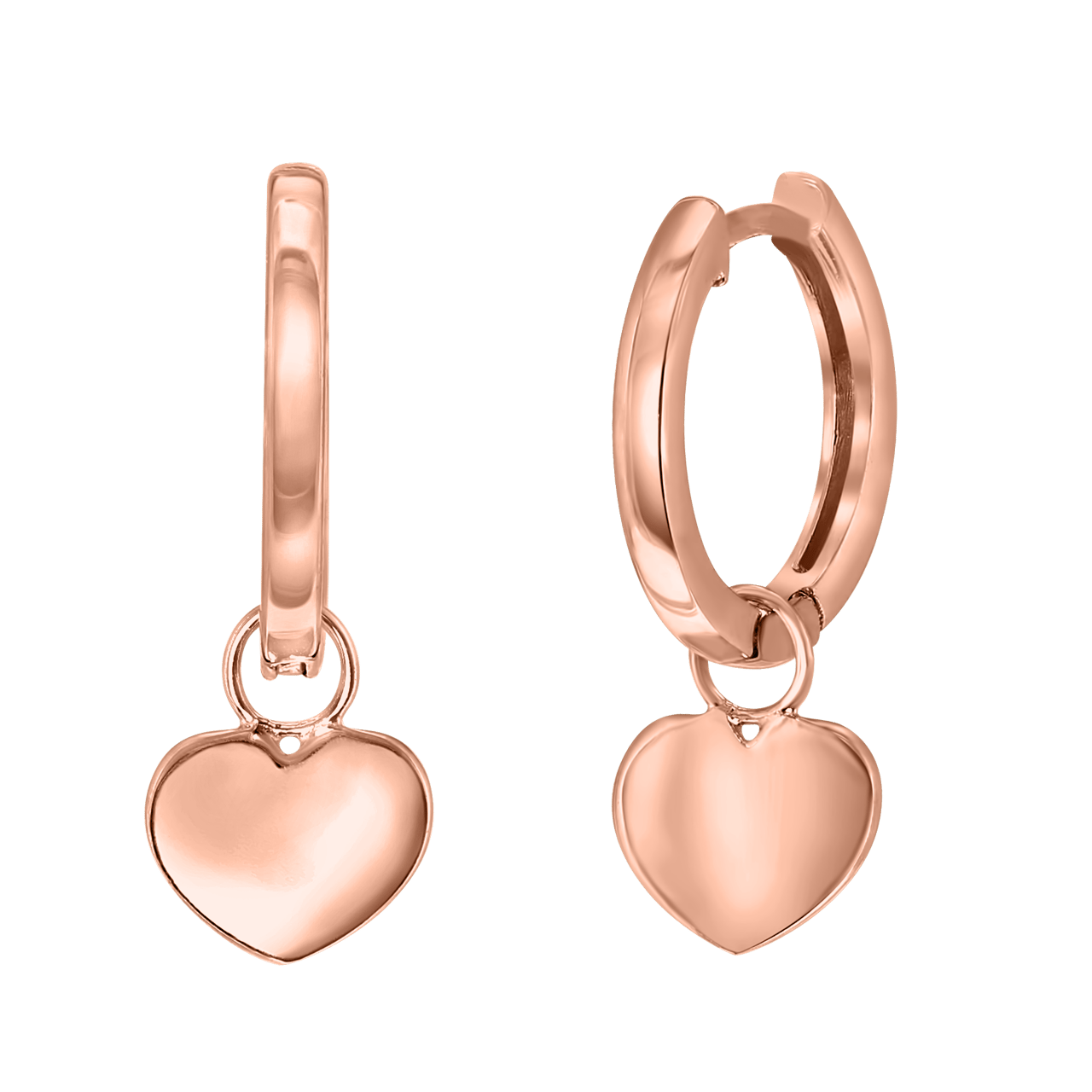 Zilveren roséplated oorringen met hanger hart voor dames