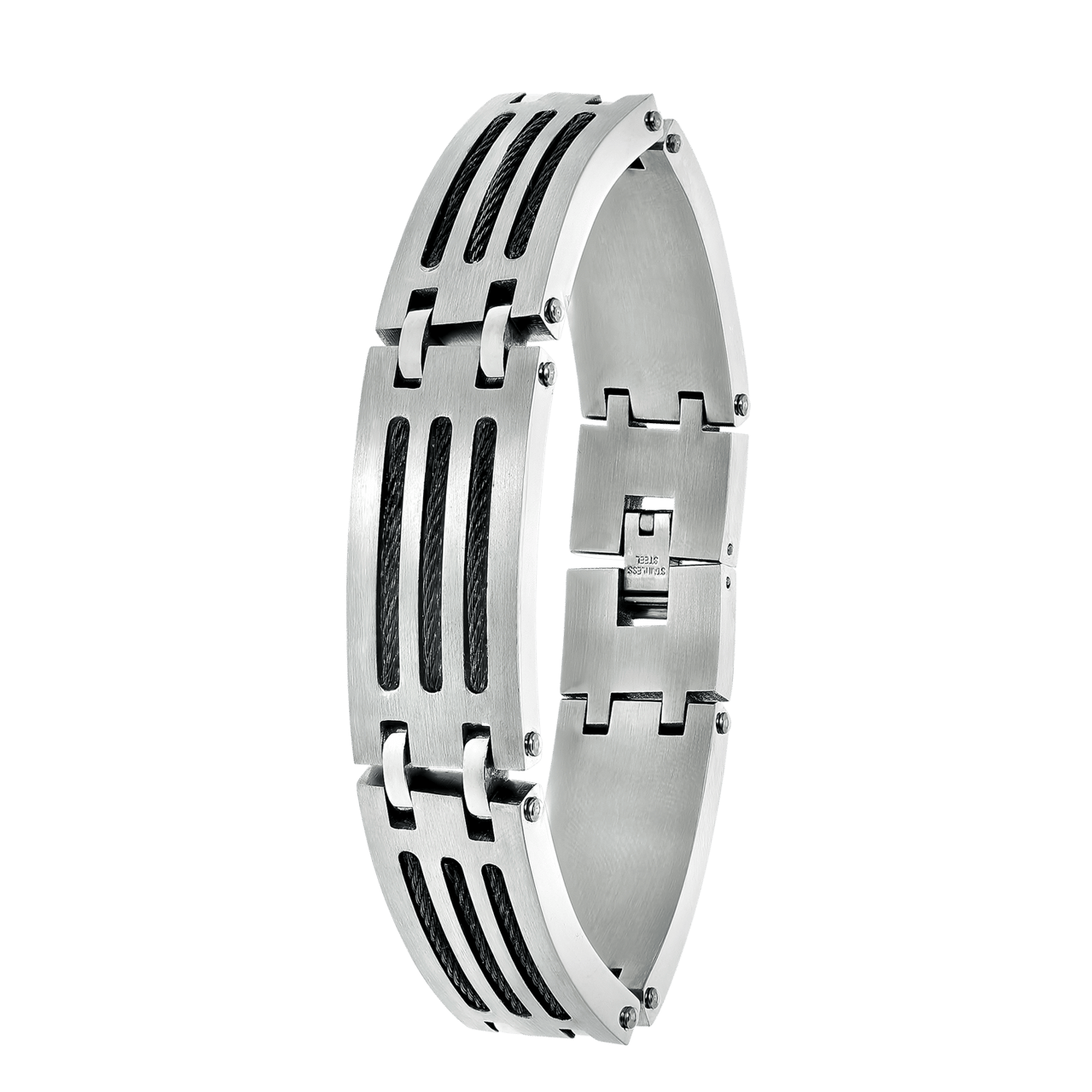 Gerecycled stalen armband met zwarte kabels