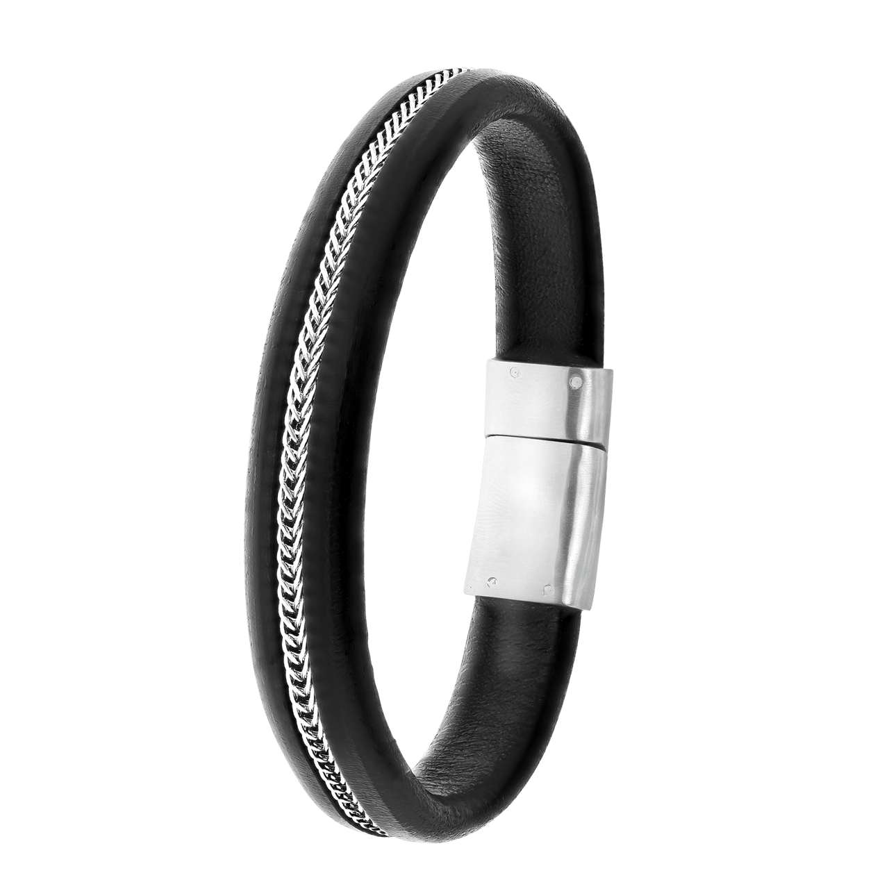 Gerecycled stalen armband zwart leer