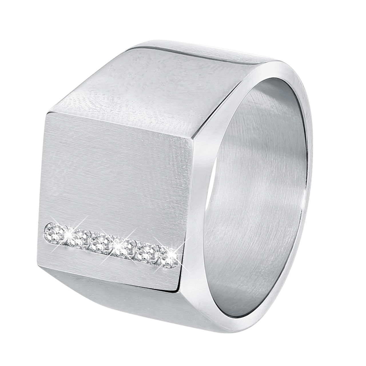 Gerecycleerd stainless steel zegelring mat met zirkonia
