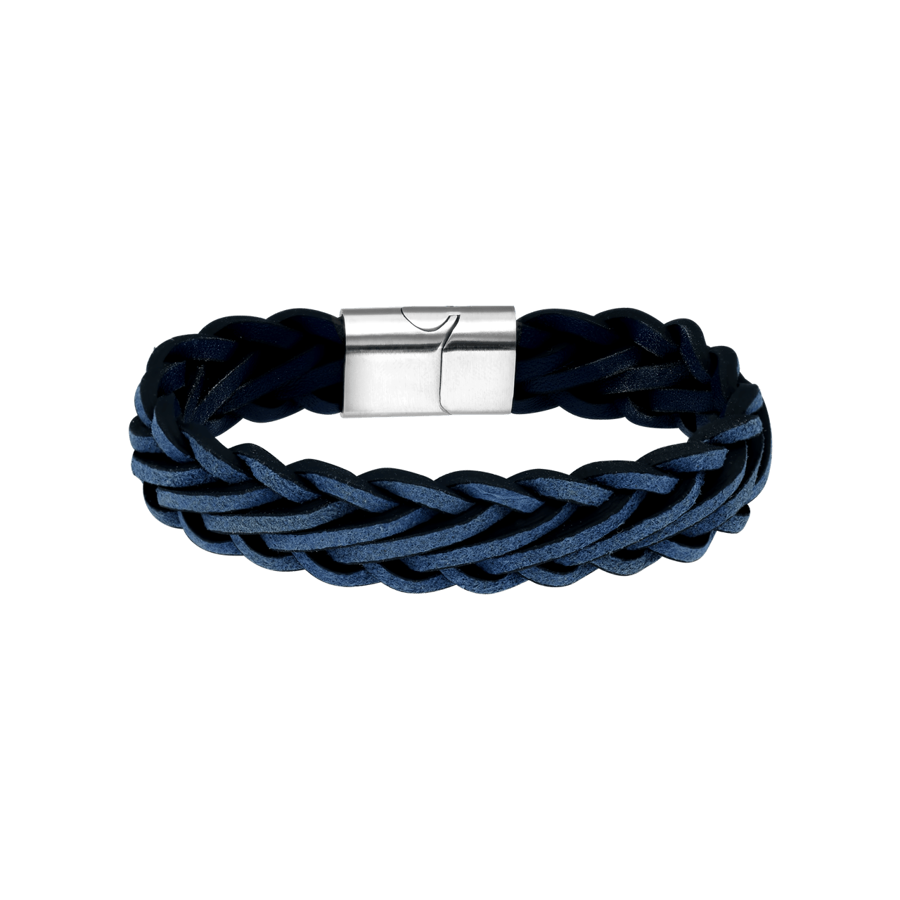 Stalen jongensarmband gevlochten met blauw leer