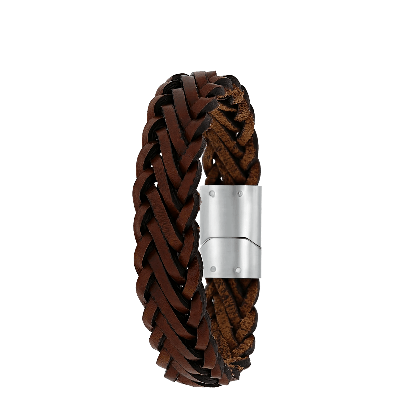Jungenarmband aus Edelstahl, geflochten mit hellbraunem Leder
