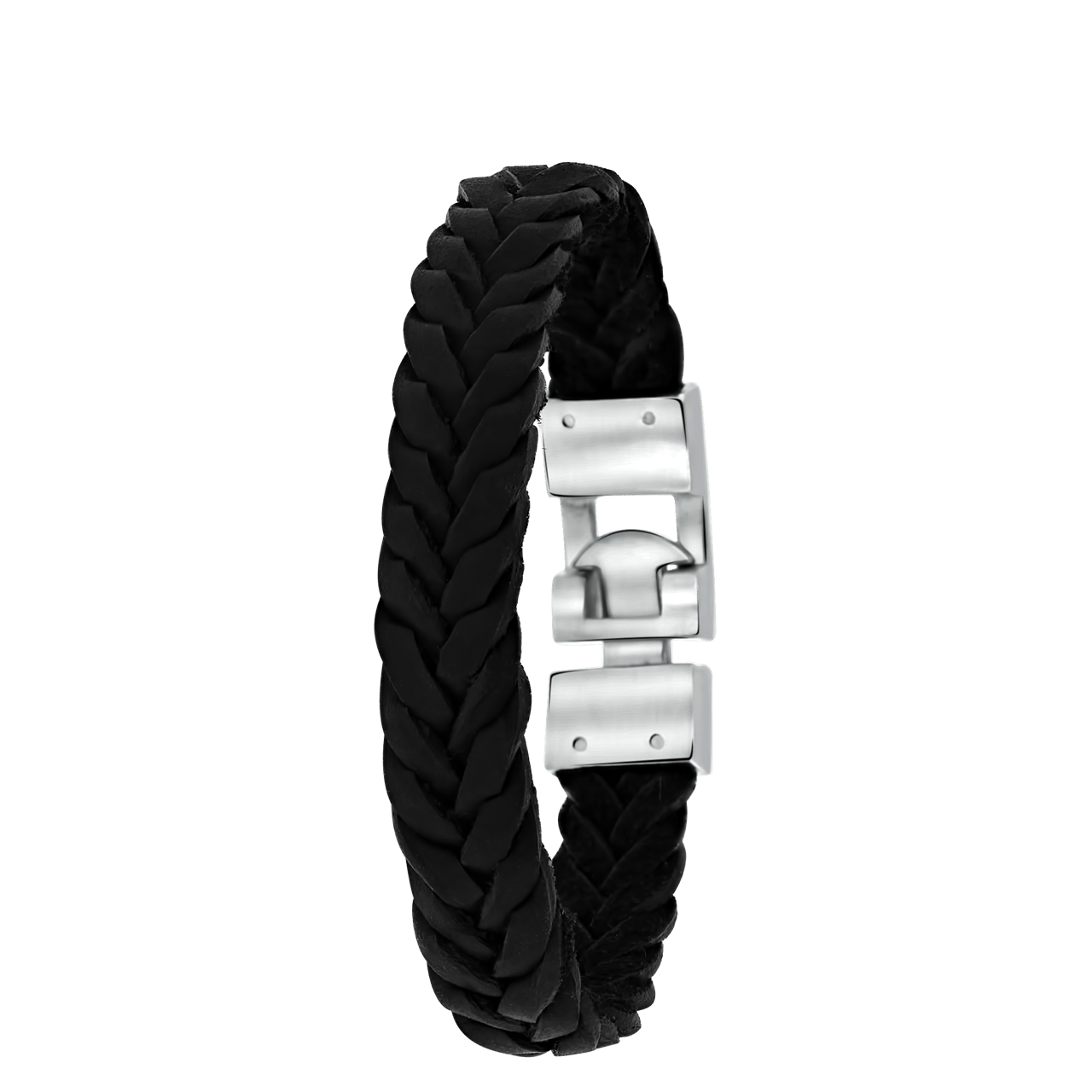 Jungenarmband aus Edelstahl, geflochten mit schwarzem Leder