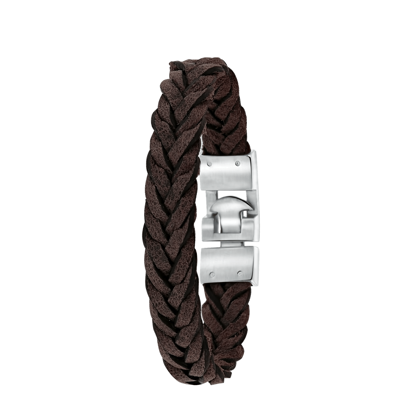 Jungenarmband aus Edelstahl, geflochten mit braunem Leder