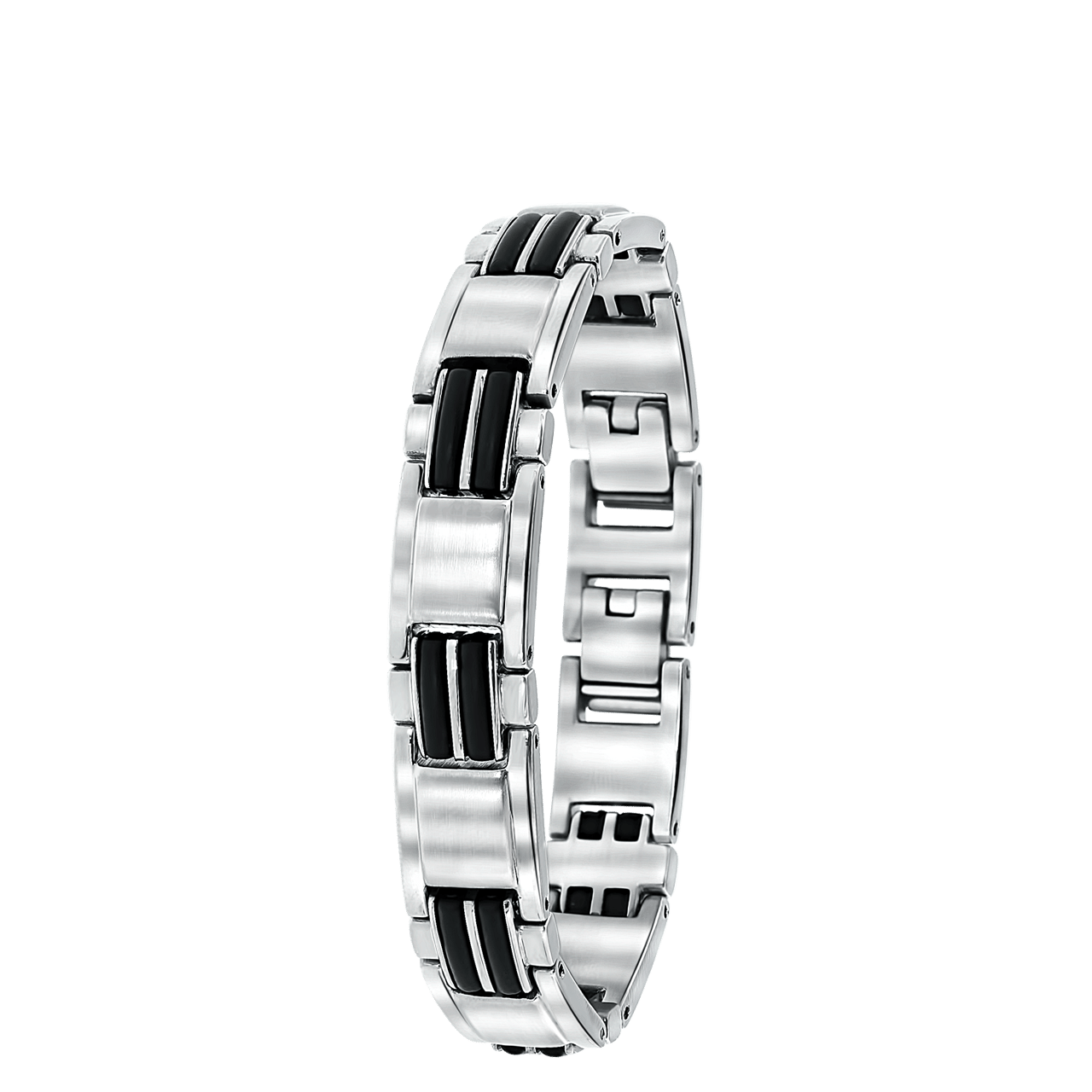 Edelstahlarmband Jungen matt/glänzend, silber-schwarz
