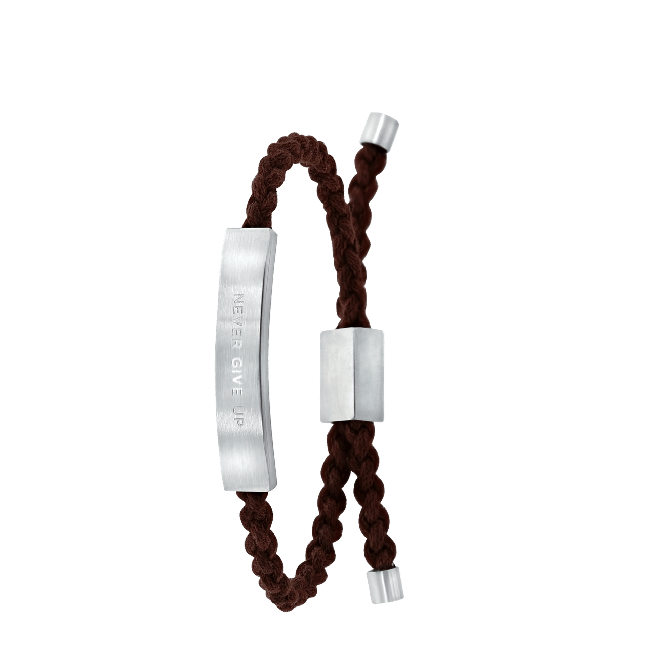 Gerecycleerd stalen jongens plaatarmband licht bruin met tekst