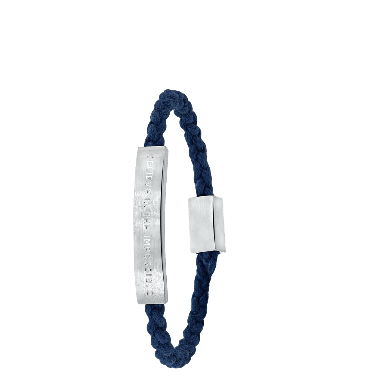 Gerecycleerd stainless steel jongens plaatarmband donker blauw met tekst