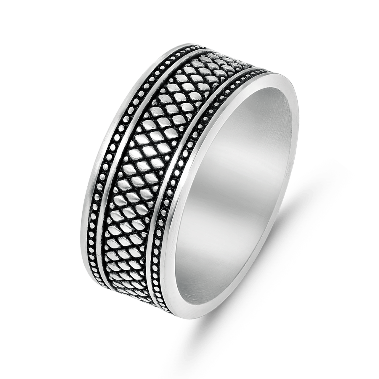 Stainless steel ring mat reptiel met zwarte accenten