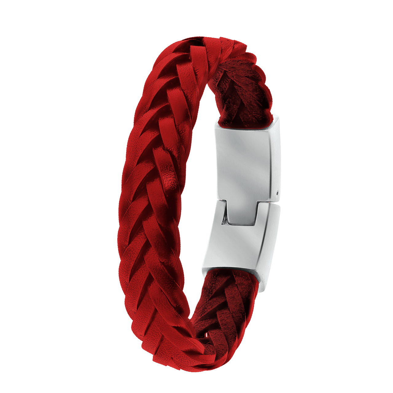Edelstahl-Herrenarmband mit geflochtenem Leder in Rot