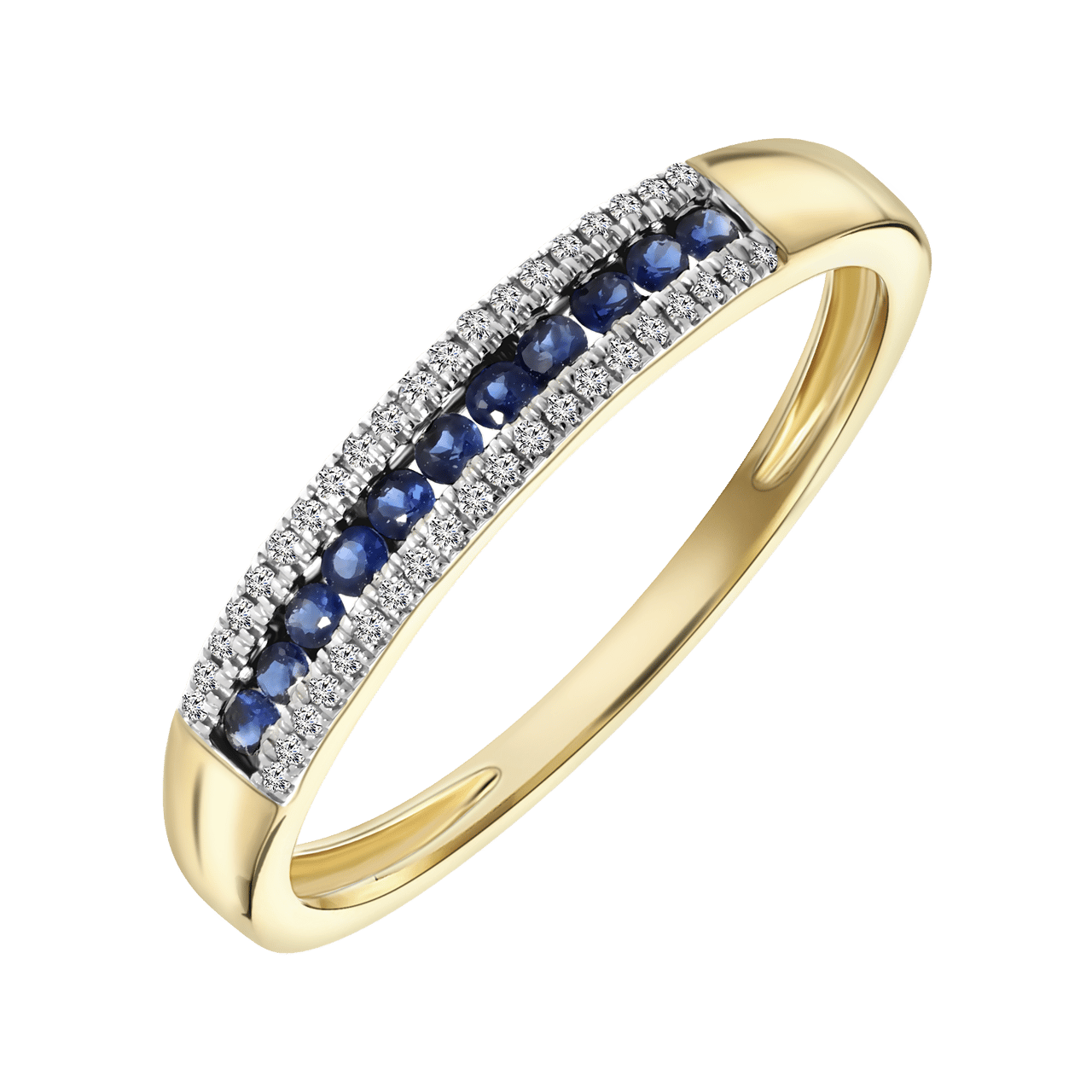 14Kgeelgouden ring saffier en diamant 0,06ct