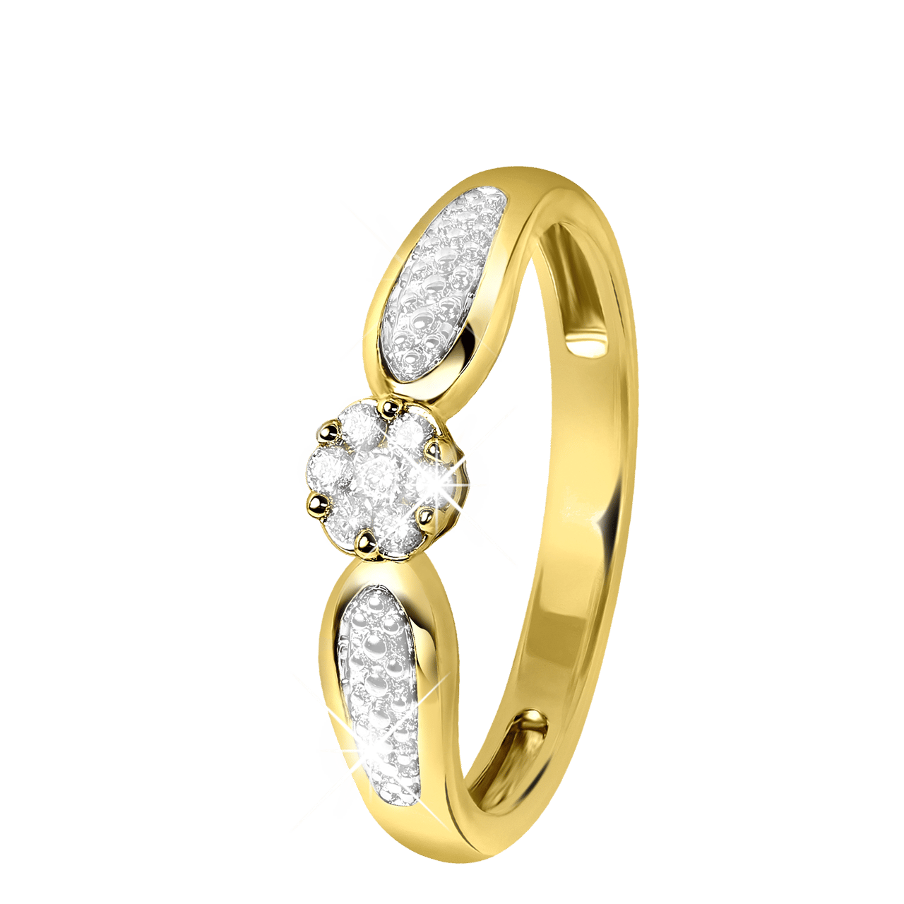 14 Karaat geelgouden ring met 7 diamanten 0,10ct