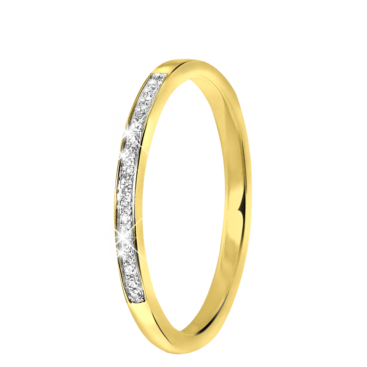 14 Karaat geelgouden rij ring 19 diamanten 0,04ct