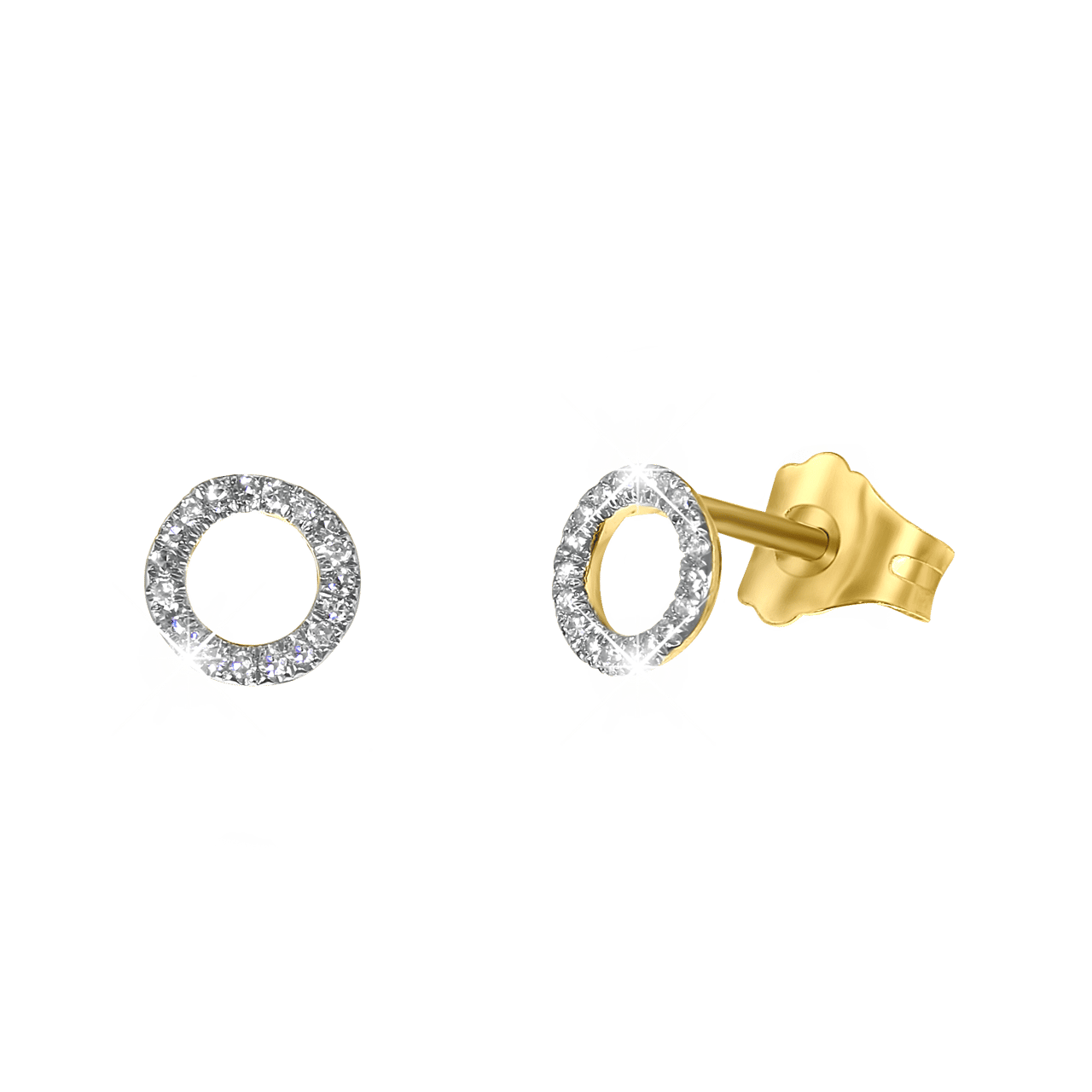 14K geelgouden oorbellen cirkel met diamant 0,06ct