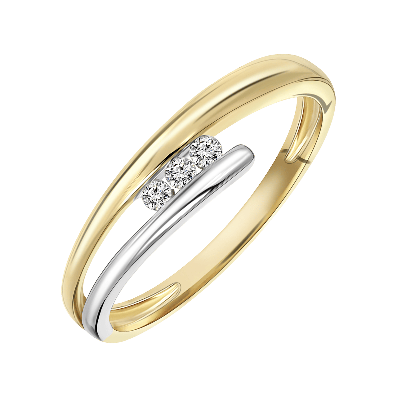 14 Karaat bicolor ring met 3 diamanten 0,06ct