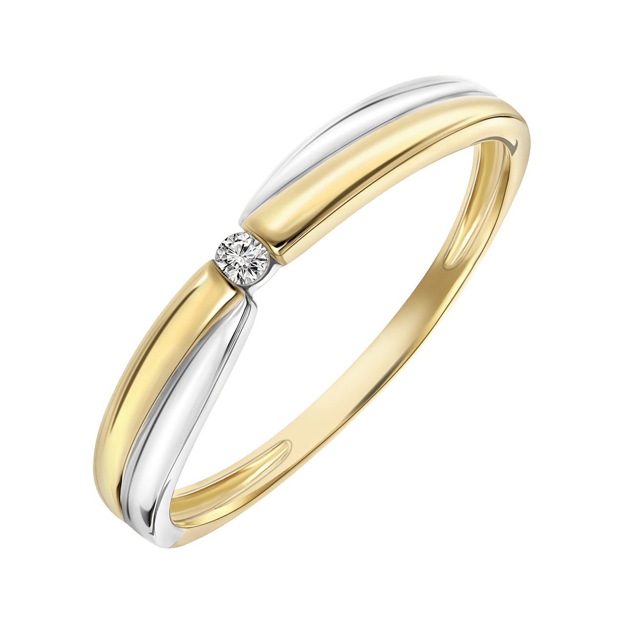 14 Karaat bicolor ring met diamant 0,02ct