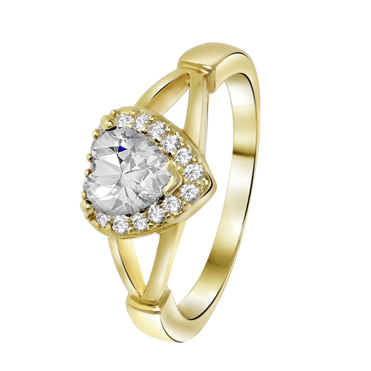 Goldplated ring hart white met zirkonia