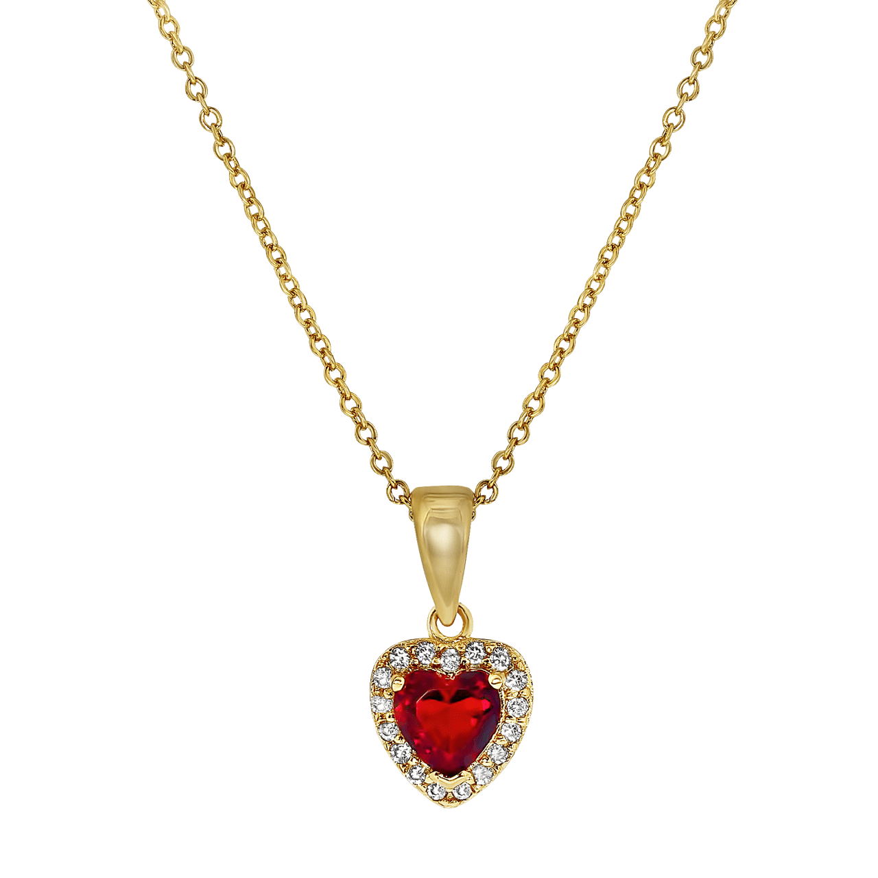 Goldplated ketting & hanger ruby hart zirkonia