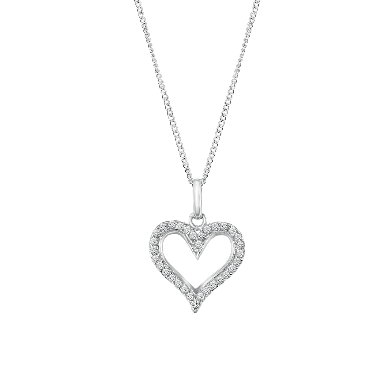 Zilveren ketting rhodiumplated met hart zirkonia