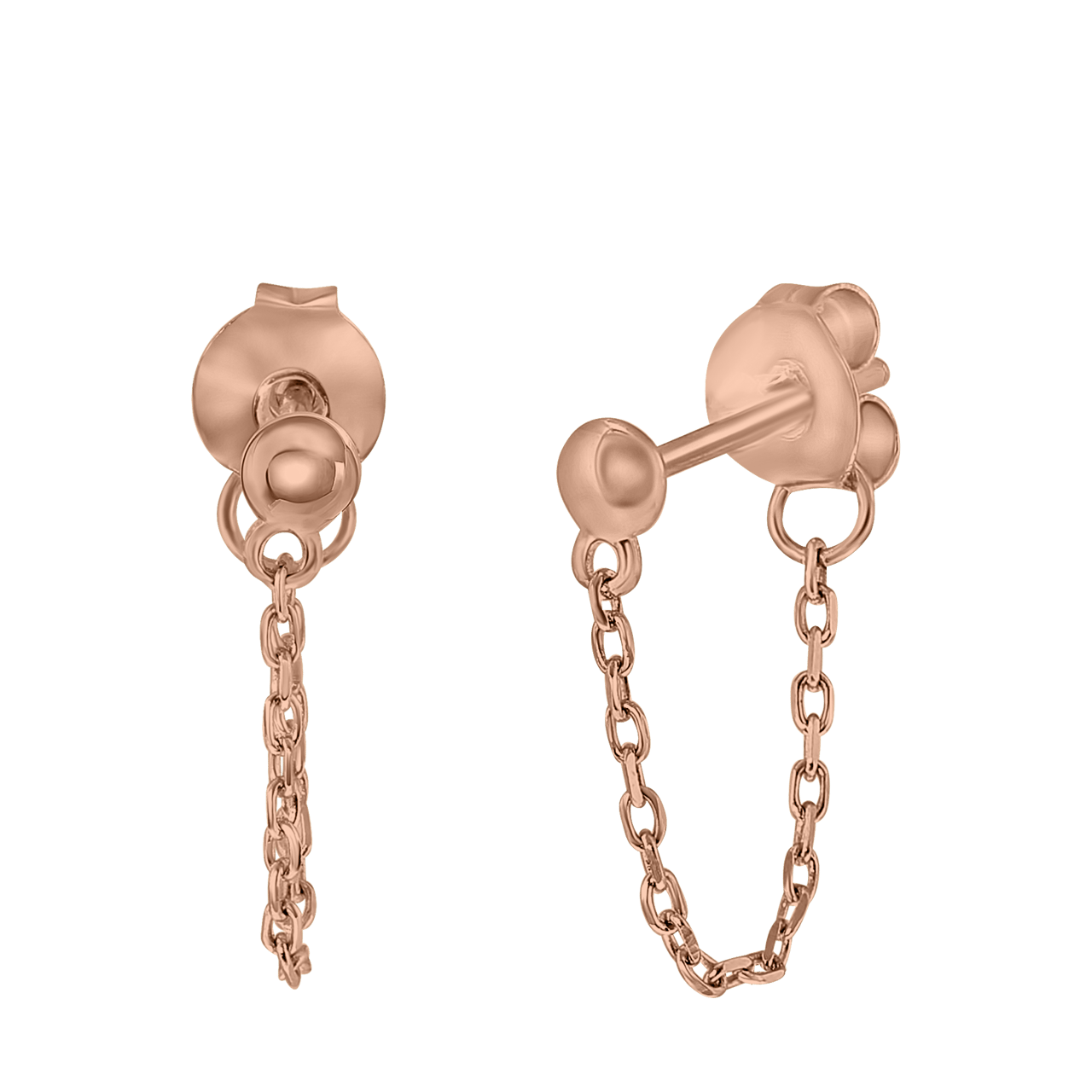 Zilveren oorbellen roseplated bol met ketting