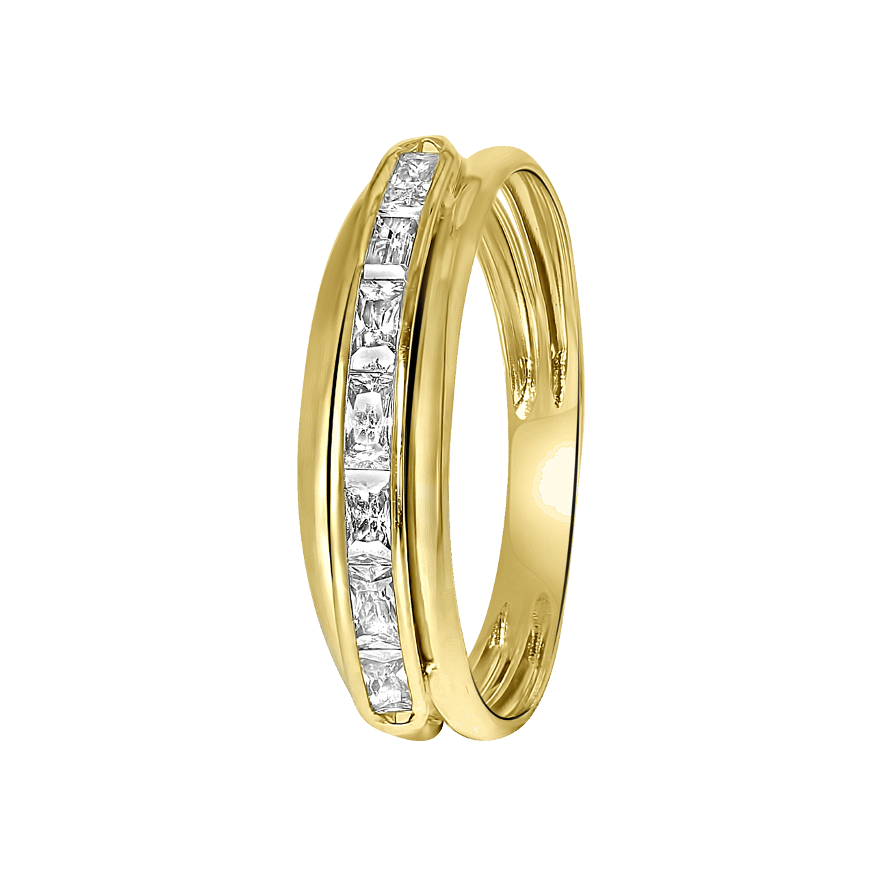 14karaat geelgouden rail ring met zirkonia