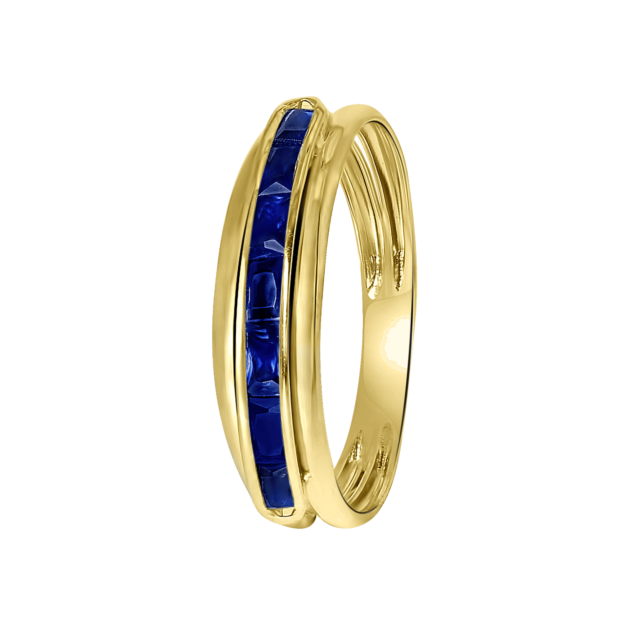 14 Karaat geelgouden ring rail met saffier