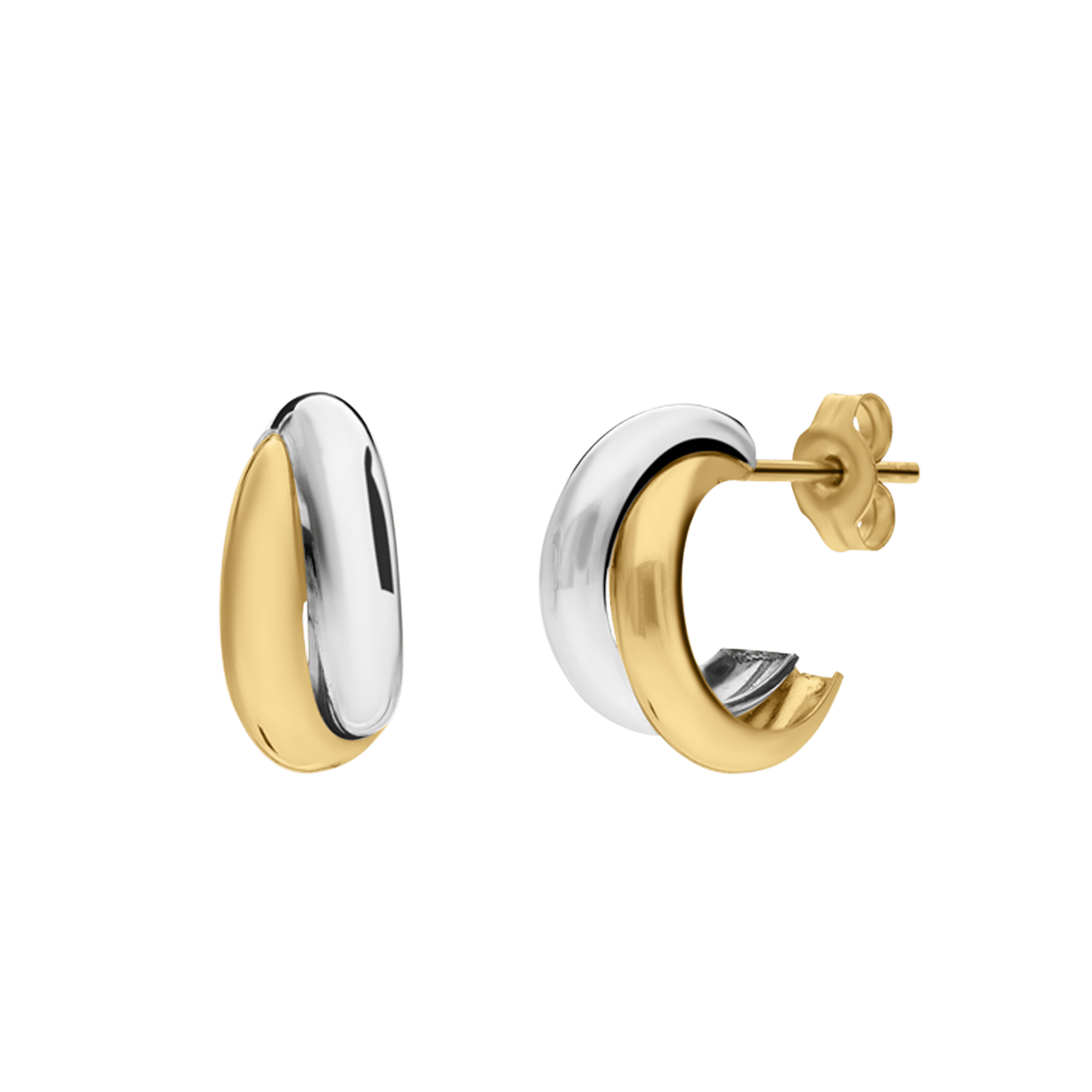 Zweifarbige Ohrringe, 585 Gold