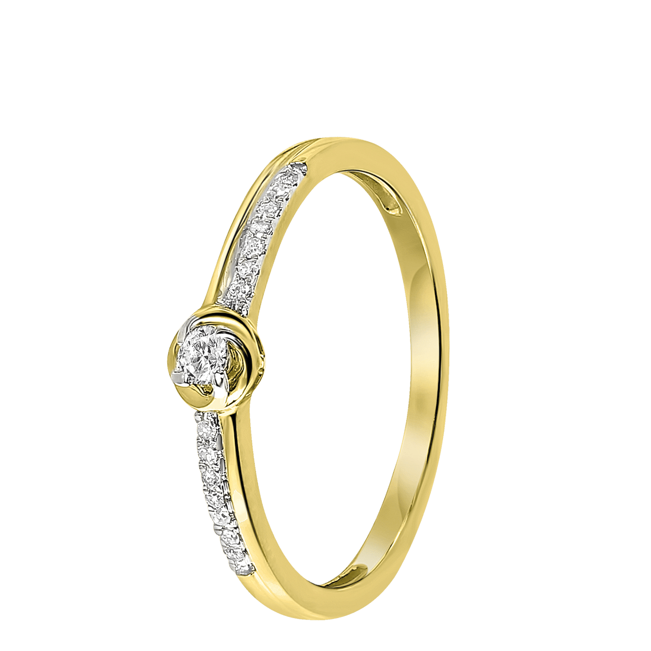 14 Karaat geelgouden ring met 15 diamanten 0,09ct