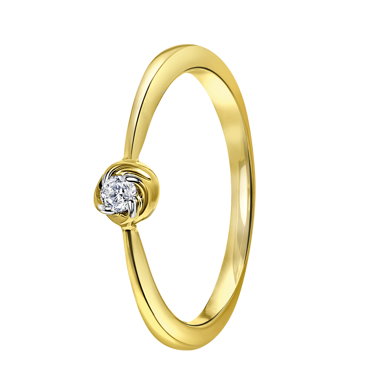 14 Karaat geelgouden ring met diamant 0,05ct