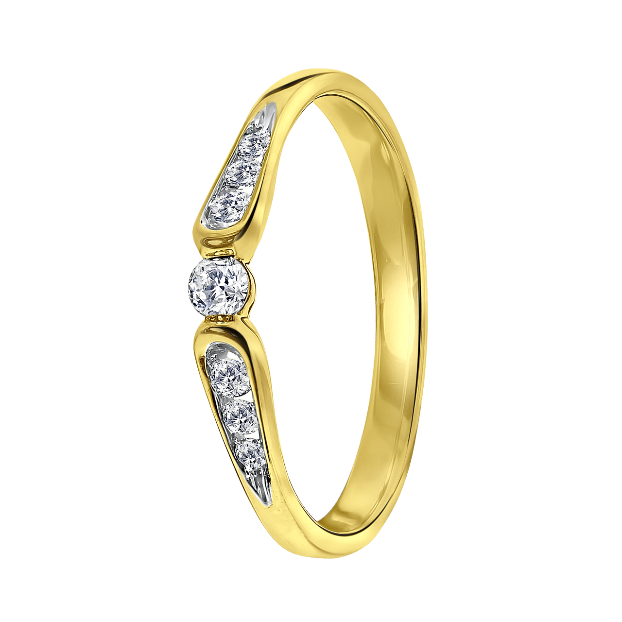 14 Karaat geelgouden ring met 7 diamanten 0,15ct