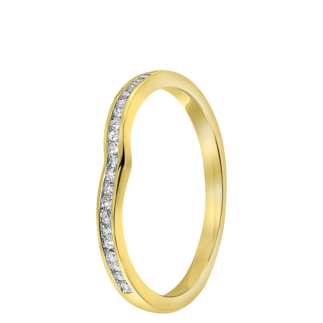 14 Karaat geelgouden ring met 21 diamanten 0,10ct