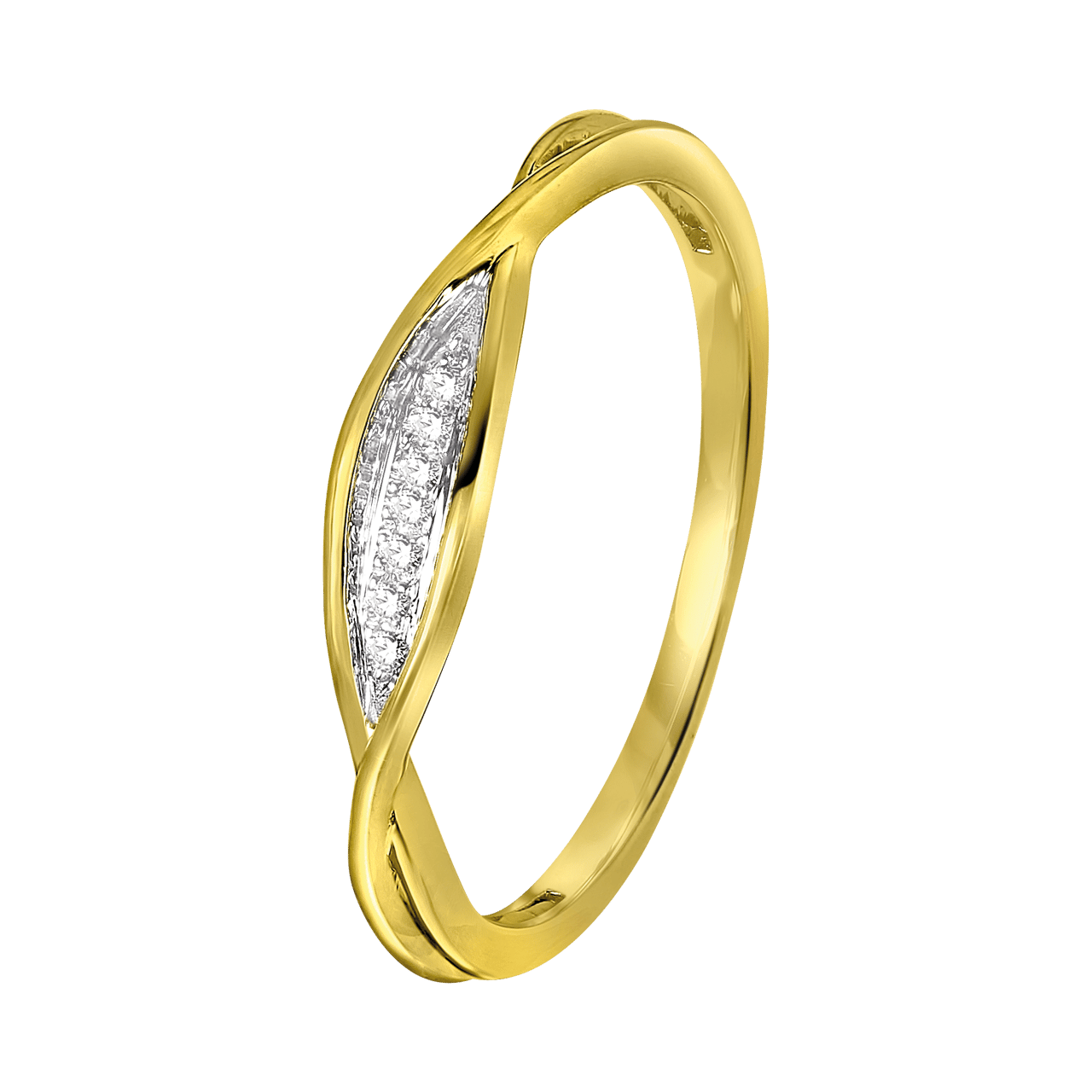 14 Karaat geelgouden ring  met 7 diamanten 0,02ct