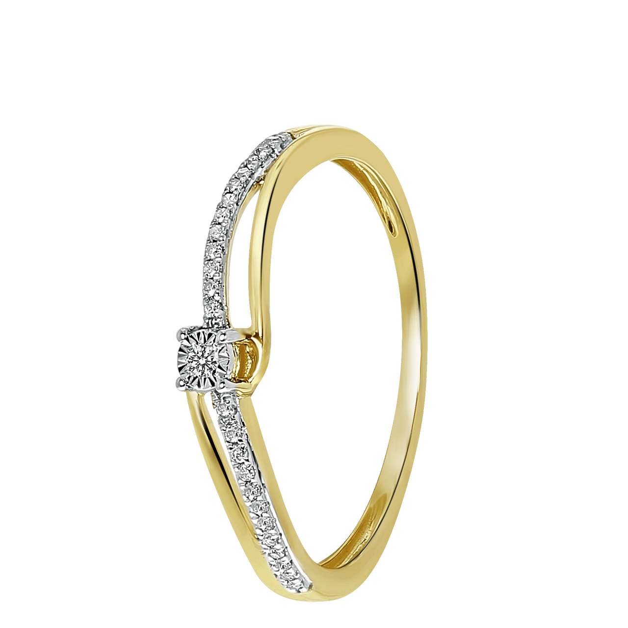 14 Karaat geelgouden ring met 25 diamanten 0,05ct