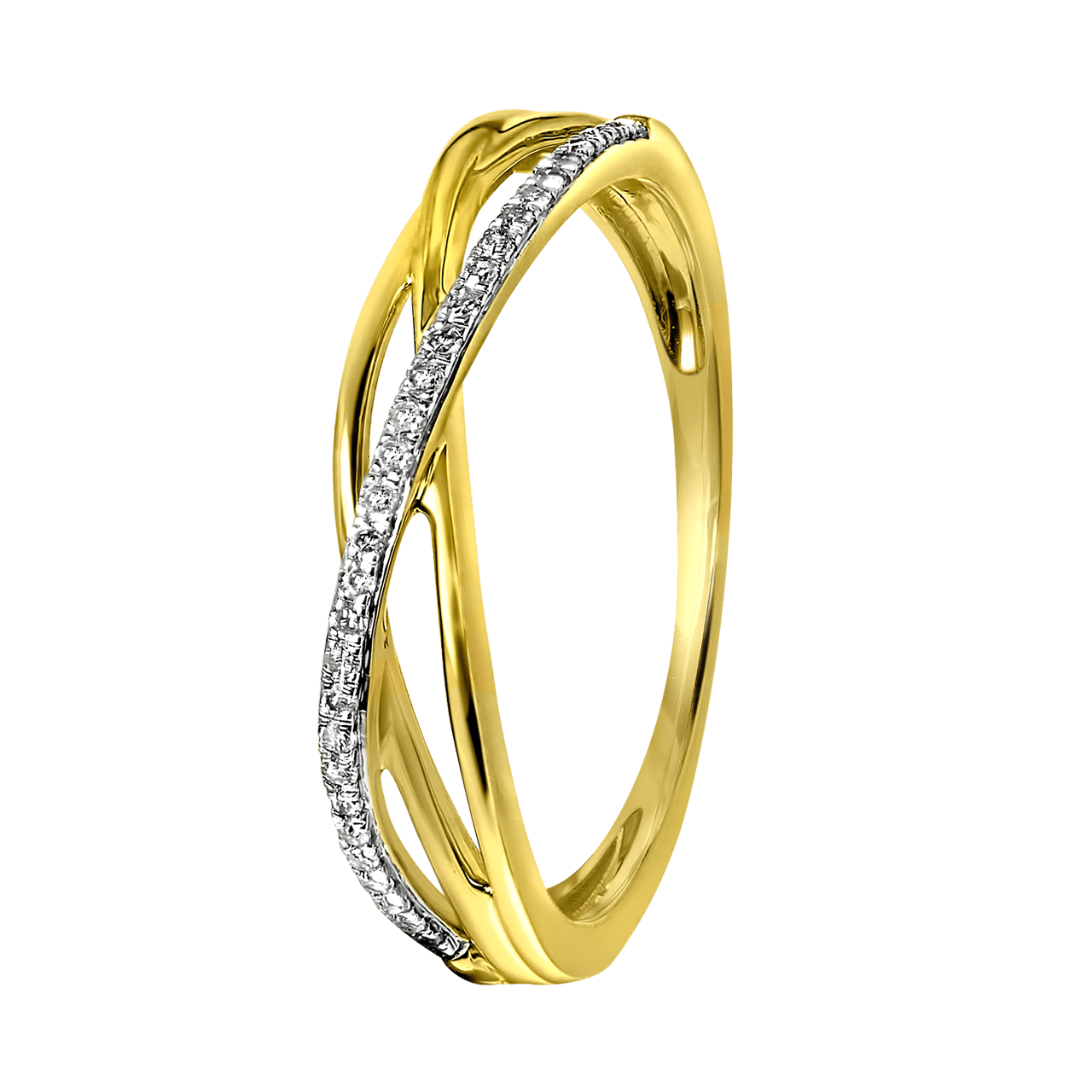 14 Karaat geelgouden ring  met 30 diamanten 0,08ct