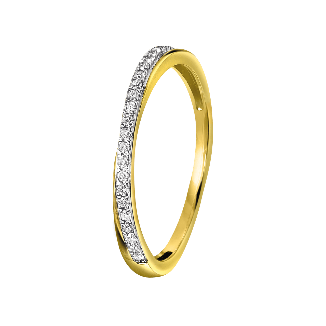 14 Karaat geelgouden ring met 22 diamantet 0,09ct